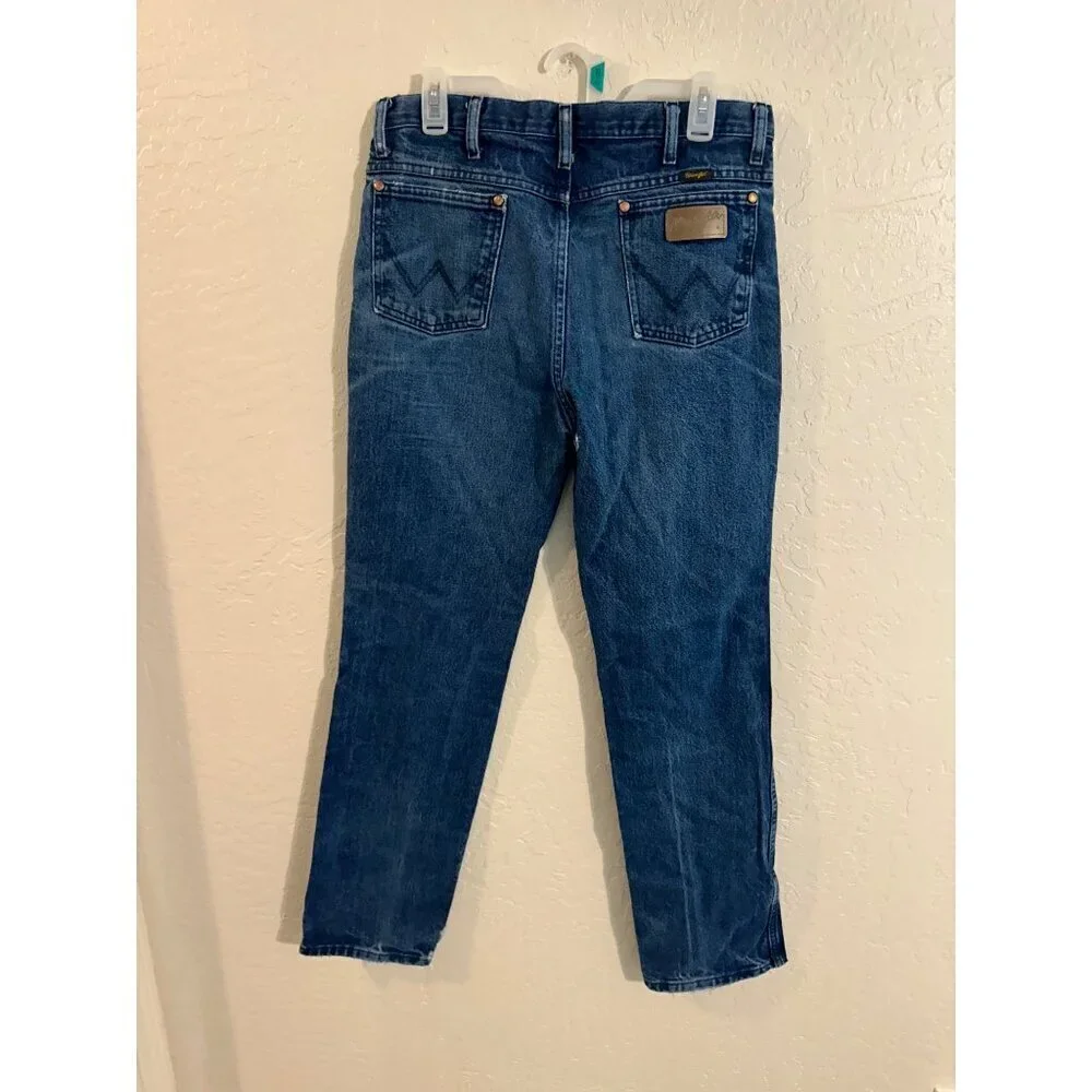 Y Wrangler Dark Wash Distressed Style Straight Leg Jeans